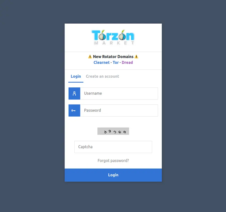 Torzon login page with 2FA prompt